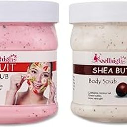 Face & Body Combo Fruit Scrub Enriched with Strawberry Extract for Smooth Skin 500ml And Shea Butter Scrub Enriched with Aloe vera And Coconut Extract 500ml -Skin care product Men women Pack 2 Skin Care jar scrubs-image-26