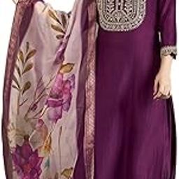 Women's Embroidered Straight Kurta Pant Set with Full Sleeves Full Length Round Navck and Organza Floral Dupatta | Kurta Set for Women-picture-17