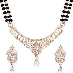 Cubic Zirconia Studded Mangalsutra Drop Earrings Jewellery Set for Women-21