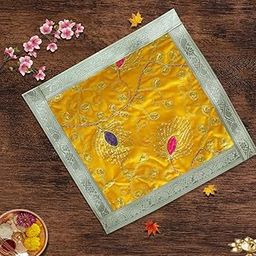 Yellow Velvet Square Designer Pooja aasan for Home décor,Slab, Table décor (30 * 30 cm)-image-66