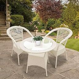 KLODOR Premium Designer Garden/Balcony/Terrace/Coffee/Poolside Patio Wicker Seating Chair and Table Set Outdoor Furniture (D-8 Cream/Off White, 2+1)-picture-26