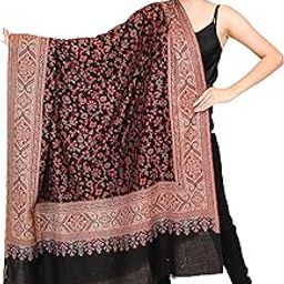 Pashmina Faux Traditional Jamawar Jaal Shawl - Classic Black - Size 40X80-image-41