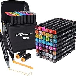 casacrest Dual Tip Art Markers 48 Colours with Carrying Case for Painting Sketching Calligraphy Drawing - Odorless & Non Toxic Twin Head Permanent Colouring Marker Pens for Kids Adult Beginners-3