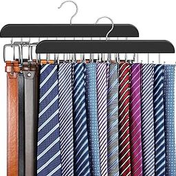 Resovo 2 Pack Tie Rack & Belt Hanger 2 in 1 Tie Hanger Space Saving Max 42 Belts& 60 Ties Capacity for Closet Organizers and Storage, Sturdy Wood Belt & Tie Collection Organizer-image-65