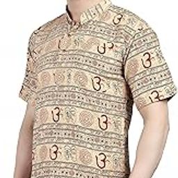 Om Printed Kurta for Mens and Boys- Beige, Pure Cotton Straight Kurta, Short Sleeve Mahadev Mahakal Kurta t Shirt, XL-image-77