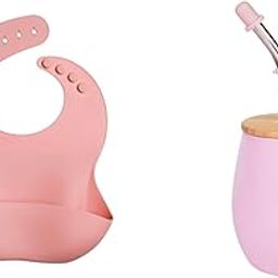 tudd Silicone Baby Bib for Feeding & Weaning Toddlers | Pink | with Stainless Steel Happy Tummy Mug 8oz (240ml) | Pink Combo for Kids 2-6 Years | BPA-Free, Easy Clean, Spill-Proof, Lightweight-image-81