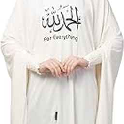 Islamic Calligraphy printed stretchable Jersey smoking at sleeve Jilbab cum prayer khimar Hijab-image-3