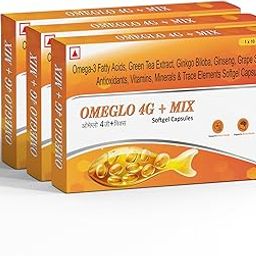Omeglo 4G + Mix Omega-3 Fatty Acids with Green Tea, Ginkgo Biloba, Ginseng, Grape Seed Extract, 30 Softgel Capsules, Pack of 3-image-95