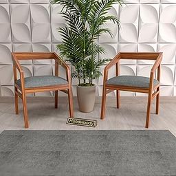 Solid Sheesham Wood Arm Chair Set of 2 for Living Room | Armchair for Outdoor & Balcony | Two Seater Sofa Chair | Dining Chair | Rosewood, Natural Finish Self Assembly-3