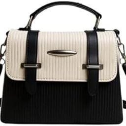 Elegant Two-Tone Textured Handbag for Women - Brown & Cream, PU Leather, Top Handle with Adjustable Strap-9