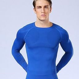 Blue, M : Men Running Shirt Fitness Excercise Outdoor Sports Climbing Soccer Football Compression Tights Gym Shirts Jerseys-image-42