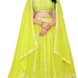 Designer Lime Green Lehenga Choli Set with Sequin Work, Embroidered Net Dupatta, Traditional Wedding Party-image-69