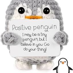 Gift, Emotional Support Gift, Gifts for Woman, Funny Crochet Penguin Doll with Positive Message Card, Cute Desk Decor for Home or Office, Men Women Gifr for Birthday Christmas (Grey)-28
