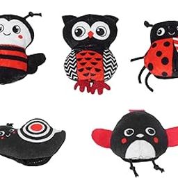 5Pcs Plush Animals Finger Puppet Storytelling Doll for Role Playing Teaching Black and red-14
