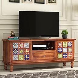 Peedha Studios Solid Sheesham Wood TV Unit for Bedroom with 2 Drawers, 4 Shelves, and 2-Door Storage - Wooden TV Unit for Living Room Accommodates up to 55-Inch TV (Boho,Honey)-image-100