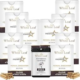 White Leaf Ayurvedic & Herbal Bidi Smoke (Pack of 10 X 20 Bidi Sticks Per Pack) With 20 ml Shot Anti Addiction Spray | 100% Tobacco Free and Nicotine Free (200 Sticks, 1 Shot)-image-92