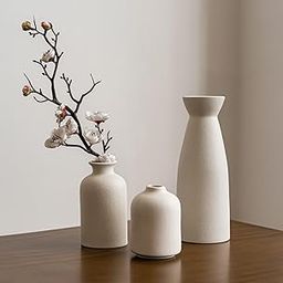 SKY-TOUCH Ceramic Vase Set of 3 : Pampas Grass Dried Flowers Decor Vase Morden Boho Vases for Home Kitchen Living Room Dinner Table Shelf Office Desk (3PCS Beige)-image-33