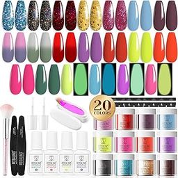 ROSALIND 29PCS Dip Nails Powder Starter Kit, 20 Color Dip Powder Nail Kit Red Purple Green Glow In The Dark Nail Dip Powder Colors Set with Base & Top Coat, Brush Restorer and Activator Kit-image-65