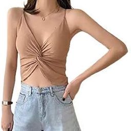 Women's Twist Front Crop Top Bralette, Spaghetti Strap Free Size (26 to 34 Bust-Size)-image-23