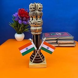 Khamma Ghanni Wooden Carved Ashoka Stambh Pillar with 2 Flags for Office and Study Table Ii Brown Color Pack of 1 (2.4Wx2.4Lx8.5H Inches) (KGH115)-image-44