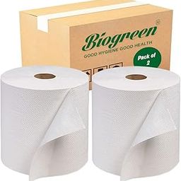 Biogreen || HRT Paper Towel || Fast drying || Highly absorbent ||150 Meters per roll - pack of 2 Universal size Compatible with all dispensers | Roll Diameter 16cm-image-5