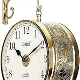 CRAFTEL Metal Analog Double Sided Vintage Station Wall Clock with Brass in dial (Golden, 10 Inches)-19