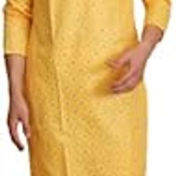 Men's Yellow Printed Cotton Kurta – Traditional Ethnic Wear with All-Over Pattern, Full Sleeve Straight Fit Festive Outfit-image-72