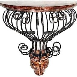 F.a.a enterprises Decorative Round Wall Shelf Metal and Wood ConstructionWooden & Wrought Iron Fancy Wall Bracket Shelf/Plant Stand/Garden Decor Bracket Rack for Home & Living Room .Black & Brown-image-10