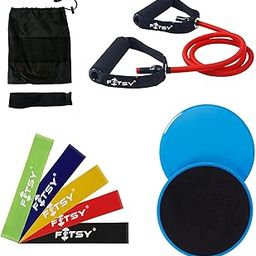 FITSY Core Resistance Training Set Includes Core Sliders Dual Sided Gliding Disc for Exercises Total Body Workout Equipment & 5 Resistance Exercise Loop Bands & Resistance Tube with Door Anchor-picture-24