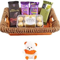 SFU E Com Premium Basket With Premium Chocolates | Valentine Love Teddy Bear With Chocolate Combo | Valentine Chocolate Hamper | 485-1