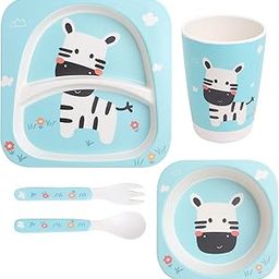POLKA TOTS Eco Friendly Bamboo Fiber Dinner Set, 5 Pcs Tableware Crockery Set for Weaning Toddler & Self Feeding Baby Utensil Set for Baby Kids (Zebra)-picture-21