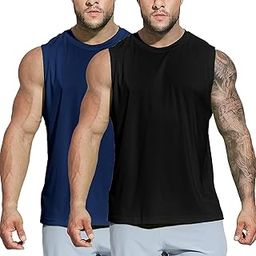 NOTWILD Men's Sleeveless Workout Swim T-Shirts Quick Dry Running Tank Tops Cotton Gym Muscle Tees Combo Pack of 2 Black and Blue Color-image-53