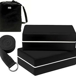 HOMEGALLEY Yoga Blocks Pack of 2 with Belt for Exercise High Density Eva Exercise Blocks Pair to Improve Strength, Balance, Stretching Yoga Bricks Set with Strap for Women and Men (Black and White)-picture-11