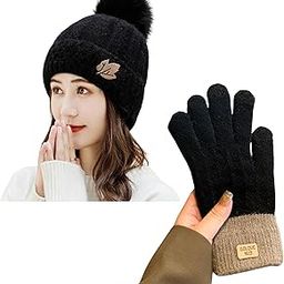 Tomorrow winter beanie & gloves set for women, Winter Woolen Warm Beanie (Soft Fur Inside) and Touch Screen Gloves Set for Women Girl's Snow Proof, Windproof Warm Winter Beanie caps-10