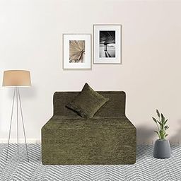 Seventh Heaven 1 Seater 6 * 2.5 Chenille Molfino Fabric Sofa Bed with 1 Cushion 1 Seater Single Foam Fold Out Sofa Cum Bed (Finish Color - Green Delivery Condition - Pre-Assembled)-image-10