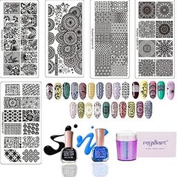Royalkart Nail Art Kit|Nail Art Stamping Kit For Women Professional|5 Stamping Plates|Silicone Nail Stamper,Scraper & FREE 2 PCS Nail Polish(MIX COLOUR) (Explorer).-image-95