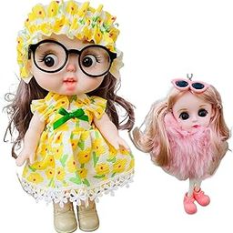 NestyFox Doll Combo Set for Girls – 26 cm Realistic Baby Doll with Glasses in Yellow Dress & 15 cm Mini Fashion Doll – Gift Toy for Girls Age 3+, Pretend Play, Cute Doll Set-image-63