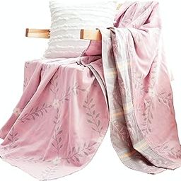 MEJU Flower Muslin Lightweight Summer Blanket for Bed Sofa Couch, 100% Combed Cotton 2 Layer Soft Warm Quick Dry Throw Blanket Bed Coverlet Sheet Flower Pink, Twin 60 in X 80 in-image-42