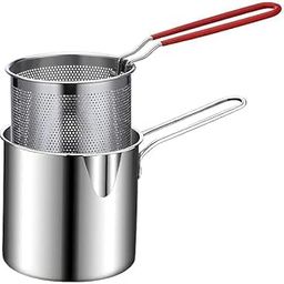 VISHARNI Stainless Steel Deep Frying Pot with Basket and Long Handle - Small Oil Fryer for French Fries, Shrimp, Fish, Chicken Wings, Boiling Butter, Sauces, Gravies, and Pasta - Silver 1200ml-image-56