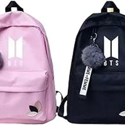 Set of 2 BTS Backpacks for Women – Fashionable School Bags with Pom Pom | Ideal for Teenagers, College Use & Kpop Fan Gifts | Trendy Tuition & Travel Bag for girls, Birthday Gift Idea-6