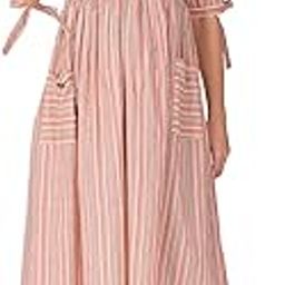 Womens Cotton Striped Maternity Midi Dress with Front Zip for Nursing-image-63