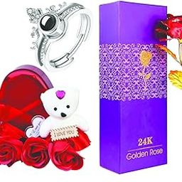 Saugat Traders Gift for Wife, Girlfriend - Artificial Red Rose, Love Message Bottle and 100 Language Ring - Gift for Birthday-Valentine Day - Promise Day, Artificial Flora-image-24