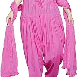 WOMENS COTTON FULL PATIALA SALWAR PYJAMA WITH DUPATTA (FREE SIZE) Baby Pink-image-87