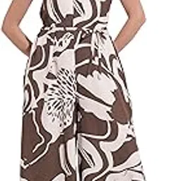 fashfun clothing Fashfun Women's Brown & Creme Floral Printed Anti Fit Jumpsuit With Waist Tie-up-picture-0