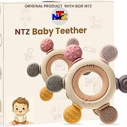 NTZ Wooden and sillicon Teething Rattle Baby Teething for 0-6 6-12-18-24 Months, BPA Free Baby Teether Sensory for Babies Newborn Infant Gifts for 1 One Year Old Baby Boys Girls Multicolor-image-96