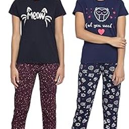 Women's Cotton Animal Print Pajama Set Pack of 2-image-58