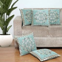 Homecrown Velvet Cushion Covers Set of 5 – 16x16 Inches, Embroidered Sofa Pillow Covers for Home, Living Room & Bedroom (Green)-image-40