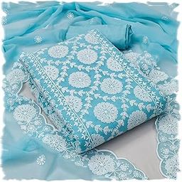 Fashion Women's Chiffon Embroidery Lucknowi Chikankari Work Unstitched Salwar Suit Dress Material Free Size Multi Color-picture-13