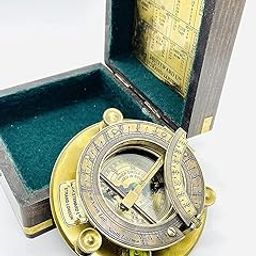 4 Inches Sundial Compass, Antique Finish Compass with Free Wooden Protective Box for Camping, Hiking, Directional,Home decore-image-63