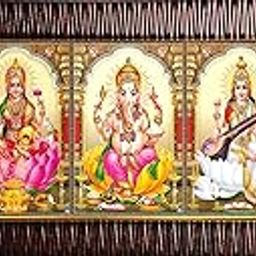 manas 5 Hindu god and Goddess Photos with Wooden Frame for Pooja - Five god Photos in a Frame for Pooja (20x8inch),Wall Mount-image-36